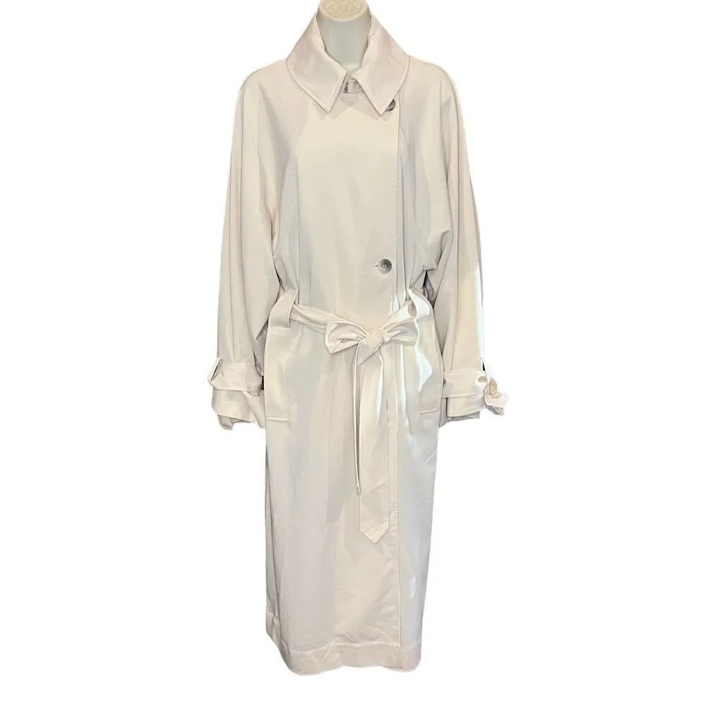 Topshop Double Breasted Long Trench Coat in Stone NWOT Size 8